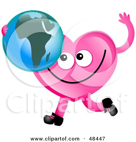 Royalty-Free (RF) Clipart Illustration of a Pink Love Heart Holding A Globe Featuring Africa by Prawny