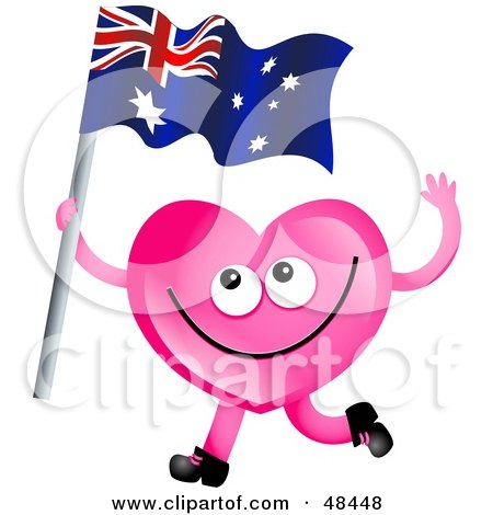 Royalty-Free (RF) Clipart Illustration of a Pink Love Heart Waving An Australian Flag by Prawny