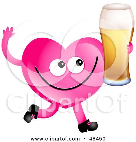 Royalty-Free (RF) Clipart Illustration of a Pink Love Heart Drinking Beer by Prawny