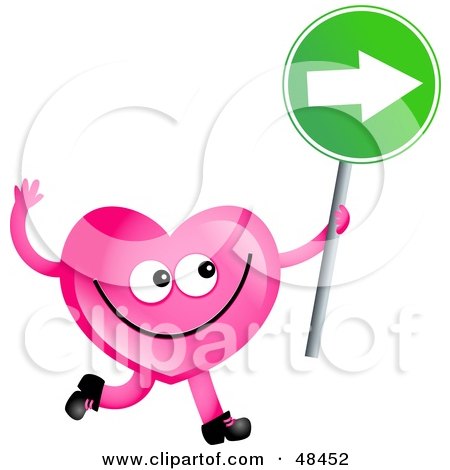 Royalty-Free (RF) Clipart Illustration of a Pink Love Heart Holding A Green Arrow Sign by Prawny