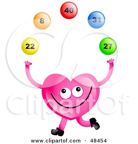 Royalty-Free (RF) Clipart Illustration of a Pink Love Heart Juggling Lottery Balls by Prawny