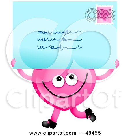 Royalty-Free (RF) Clipart Illustration of a Pink Love Heart Holding A Postmarked Letter by Prawny