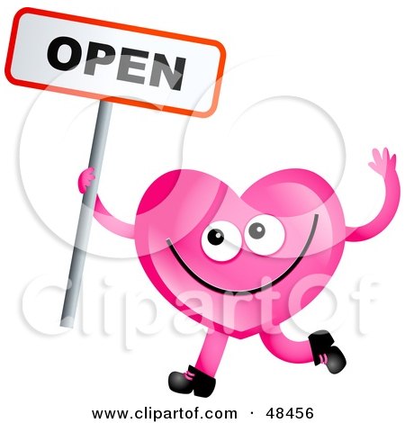 Royalty-Free (RF) Clipart Illustration of a Pink Love Heart Holding An Open Sign by Prawny
