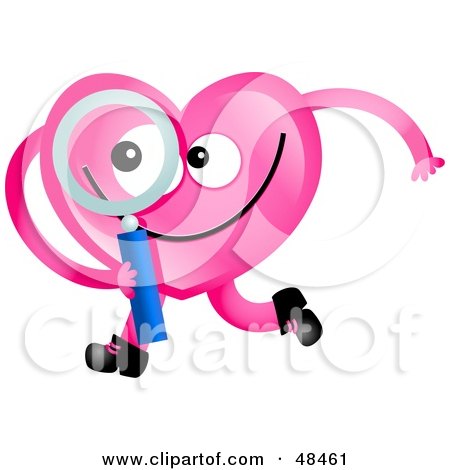 Royalty-Free (RF) Clipart Illustration of a Pink Love Heart Holding A Magnifying Glass by Prawny