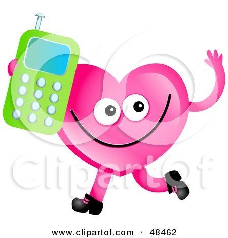 Royalty-Free (RF) Clipart Illustration of a Pink Love Heart Holding a Cell Phone by Prawny