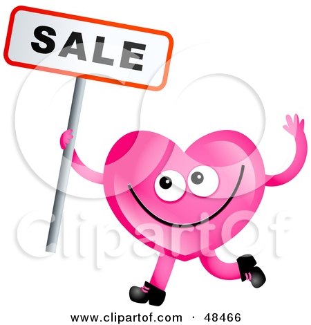 Royalty-Free (RF) Clipart Illustration of a Pink Love Heart Holding A Sale Sign by Prawny