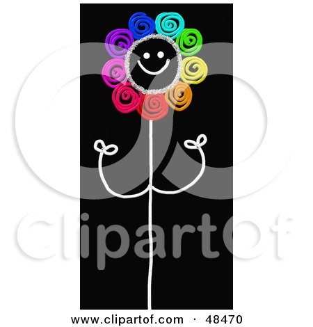 Royalty-Free (RF) Clipart Illustration of a Happy Rainbow Colored Stick Flower On Black by Prawny
