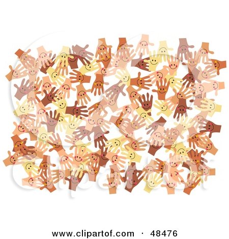 Royalty-Free (RF) Clipart Illustration of a White Background Of Diverse And Happy Hands by Prawny