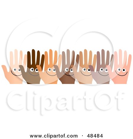 Royalty-Free (RF) Clipart Illustration of a Row Of Diverse And Happy Hands On White by Prawny