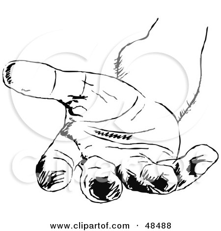 Royalty-Free (RF) Clipart Illustration of a Sketched Black And White Man's Hand Reaching Outward by Prawny