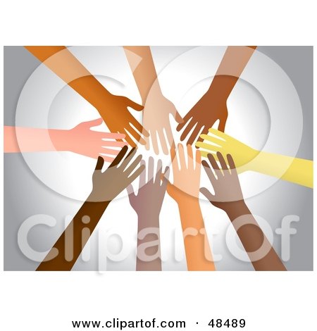 Royalty-Free (RF) Clipart Illustration of a Group Of Diverse Hands Reaching In Together by Prawny