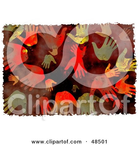 Royalty-Free (RF) Clipart Illustration of a Grungy Background Of Hand Prints On Red by Prawny