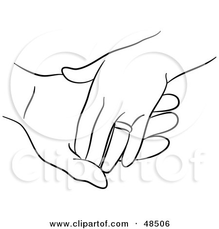 Royalty-Free (RF) Clipart Illustration of a Black And White Outline Of Married Hands Touching by Prawny