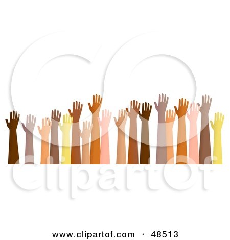 Royalty-Free (RF) Clipart Illustration of Raised Hands Of Different Ethnic Backgrounds by Prawny
