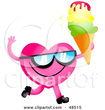 Royalty-Free (RF) Clipart Illustration of a Pink Love Heart Eating Ice Cream by Prawny