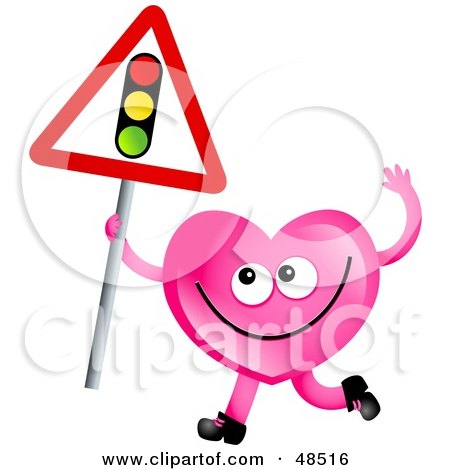 Royalty-Free (RF) Clipart Illustration of a Pink Love Heart Holding A Traffic Light Sign by Prawny