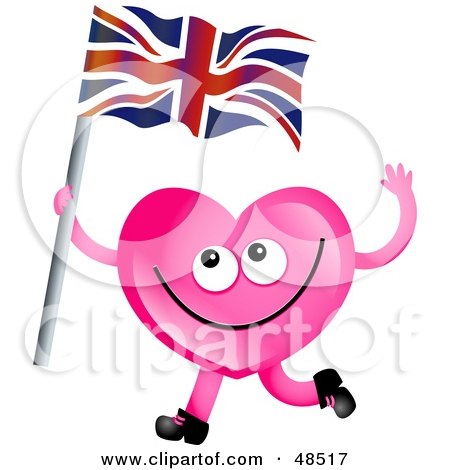 Royalty-Free (RF) Clipart Illustration of a Pink Love Heart Waving A Union Jack Flag by Prawny