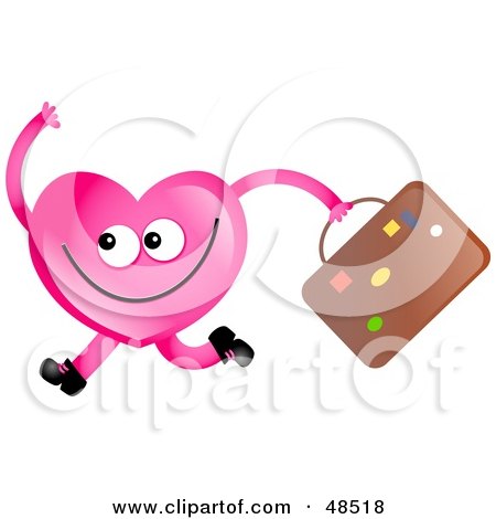 Royalty-Free (RF) Clipart Illustration of a Pink Love Heart Running With Luggage by Prawny