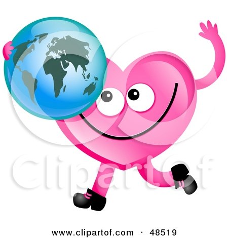 Royalty-Free (RF) Clipart Illustration of a Pink Love Heart Holding A World Globe by Prawny