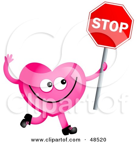 Royalty-Free (RF) Clipart Illustration of a Pink Love Heart Holding A Red Stop Sign by Prawny