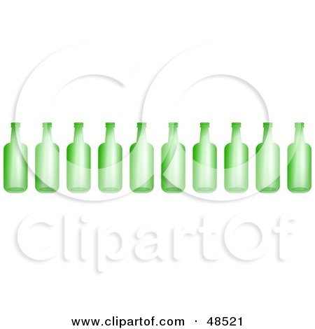Royalty-Free (RF) Clipart Illustration of a Row of Ten Green Glass Bottles by Prawny