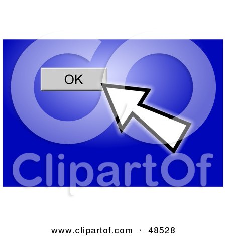 Royalty-Free (RF) Clipart Illustration of a Computer Cursor Clicking On An OK Button, On Blue by Prawny