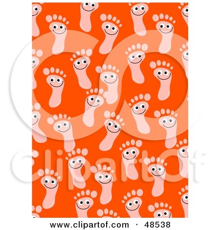 Royalty-Free (RF) Clipart Illustration of an Orange Background Of Happy Foot Prints by Prawny