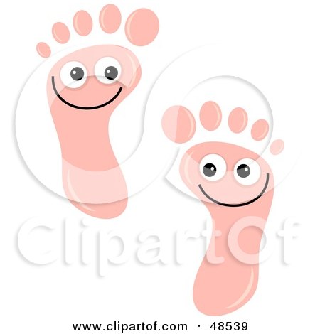 Royalty-Free (RF) Clipart Illustration of a Pair Of Two Happy Faced Foot Prints by Prawny