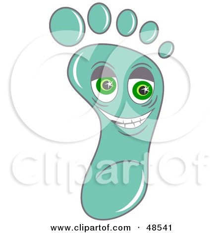 Royalty-Free (RF) Clipart Illustration of a Happy Green Foot Print With A Smiley Face by Prawny