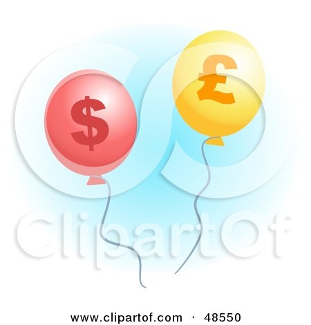 Royalty-Free (RF) Clipart Illustration of Red And Yellow Pound And Dollar Inflation Balloons by Prawny