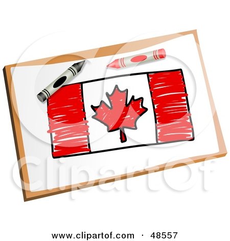 Royalty-Free (RF) Clipart Illustration of Crayons Resting On A Drawing Of The Maple Leaf Flag by Prawny