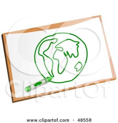 Royalty-Free (RF) Clipart Illustration of a Green Crayon Resting On A Globe Drawing by Prawny