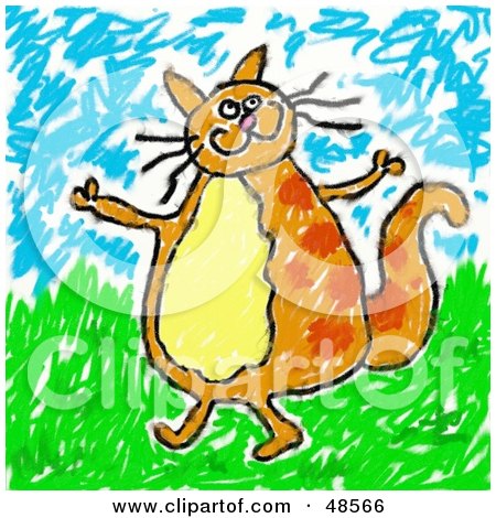Royalty-Free (RF) Clipart Illustration of a Child's Drawing Of An Orange Cat Walking Upright by Prawny