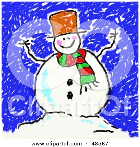 Royalty-Free (RF) Clipart Illustration of a Child's Drawing Of A Happy Snowman by Prawny