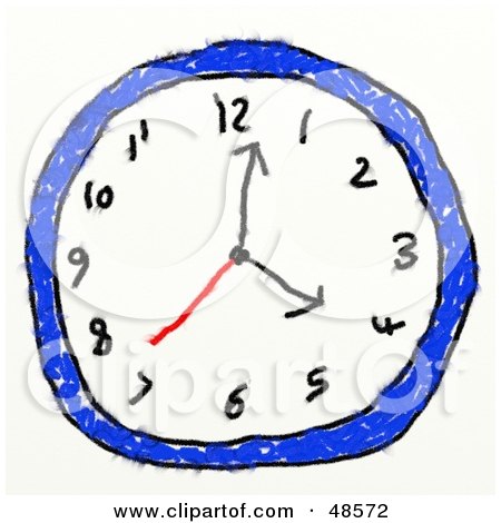 Royalty-Free (RF) Clipart Illustration of a Child's Drawing Of A Blue Wall Clock by Prawny