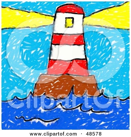 Royalty-Free (RF) Clipart Illustration of a Child's Drawing Of A Lighthouse Shining Its Beacon by Prawny