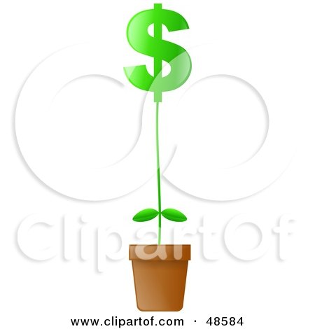 Royalty-Free (RF) Clipart Illustration of a Green Dollar Symbol Potted Plant by Prawny