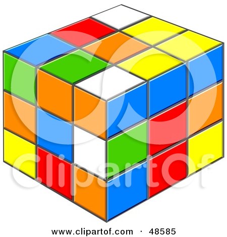 Royalty-Free (RF) Clipart Illustration of a Colorful Puzzle Cube With White, Red, Blue, Green, Orange And Yellow Squares by Prawny