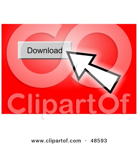Royalty-Free (RF) Clipart Illustration of a Computer Cursor Clicking On A Download Button, On Red by Prawny