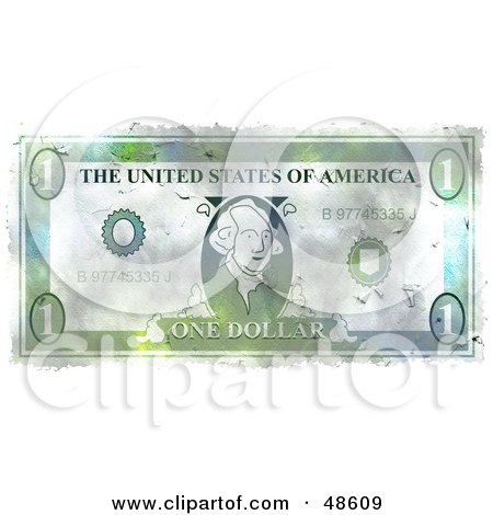Royalty-Free (RF) Clipart Illustration of a Grungy Green One Dollar Bill by Prawny