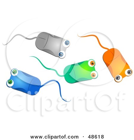 Royalty-Free (RF) Clipart Illustration of Colorful Computer Mice With Tails And Eyes by Prawny