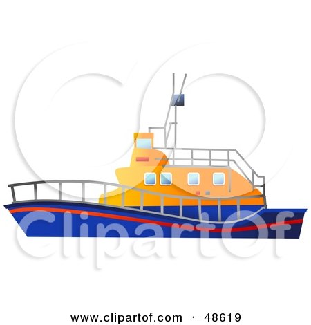Royalty-Free (RF) Clipart Illustration of a Blue and Orange Life Rescue Boat by Prawny
