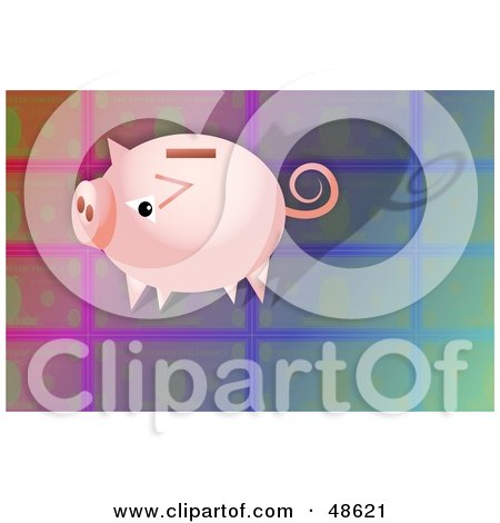 Royalty-Free (RF) Clipart Illustration of a Pink Piggy Bank On A Colorful Tile Background by Prawny