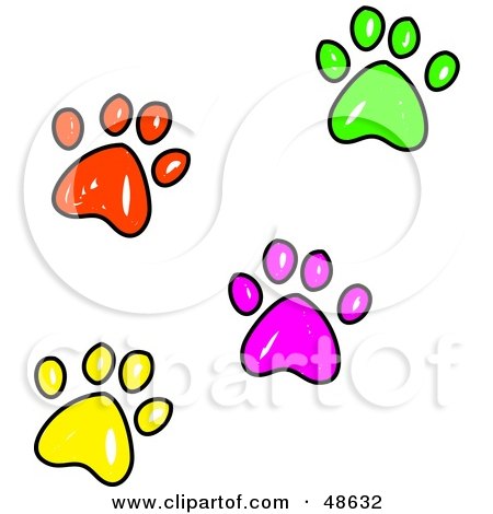 Royalty-Free (RF) Clipart Illustration of Colorful Sketched Paw Prints by Prawny