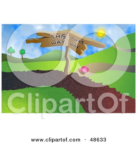 Royalty-Free (RF) Clipart Illustration of a Snail at a Crossroads on a Path by Prawny