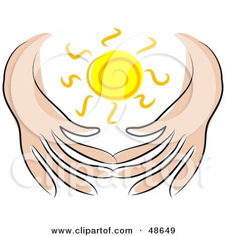 Royalty-Free (RF) Clipart Illustration of a Gentle Pair Of Hands Protecting The Sun by Prawny