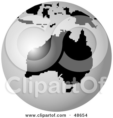 Royalty-Free (RF) Clipart Illustration of a White And Black Globe Featuring Australia by Prawny