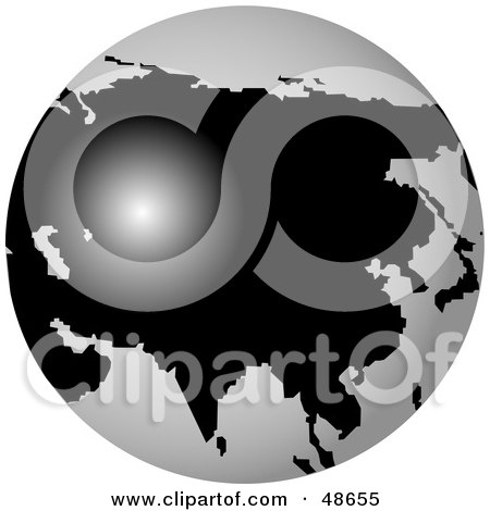 Royalty-Free (RF) Clipart Illustration of a White And Black Globe Featuring Asia by Prawny