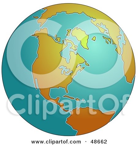 Royalty-Free (RF) Clipart Illustration of a Turquoise Globe With Orange Continents by Prawny