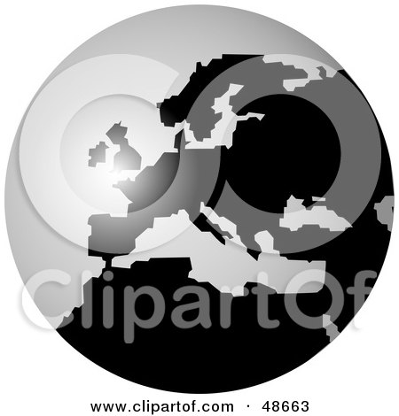 Royalty-Free (RF) Clipart Illustration of a Black and White Globe of Europe by Prawny